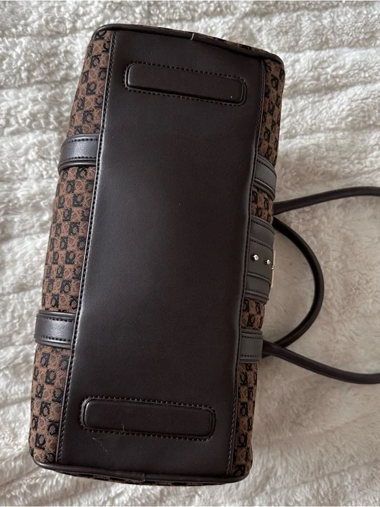 Liz Claiborne Brown Patterned Shoulder Satchel with Dark Trim - Picture 10 of 10